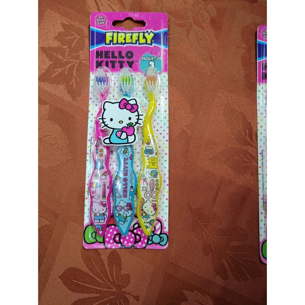 Firefly Hello Kitty Toothbrush Manual Soft Kids Purple Yellow Pink Blue 3 Pack